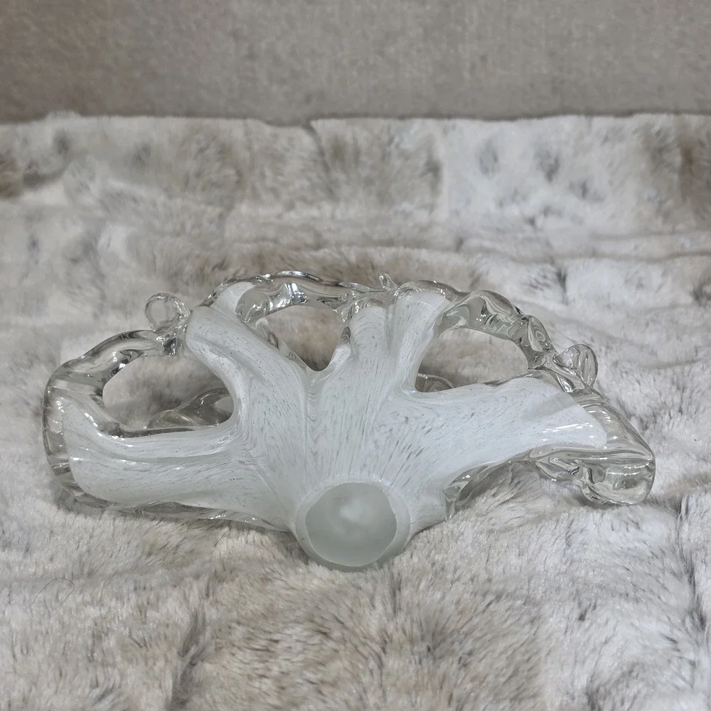 Vintage Murano Art Glass Napkin/Letter Holder White Clear Freeform Splash/Wave